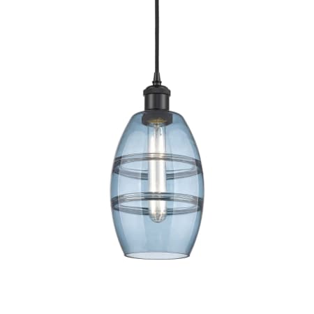 A large image of the Innovations Lighting 516-1P-9-6 Vaz Pendant Matte Black / Princess Blue