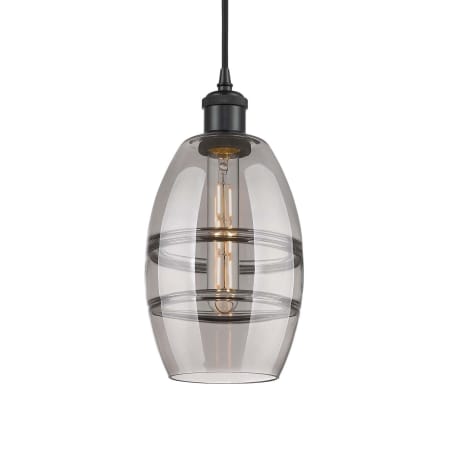 A large image of the Innovations Lighting 516-1P-9-6 Vaz Pendant Matte Black / Light Smoke