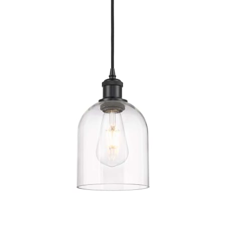 A large image of the Innovations Lighting 516-1P-10-6 Bella Pendant Matte Black / Clear