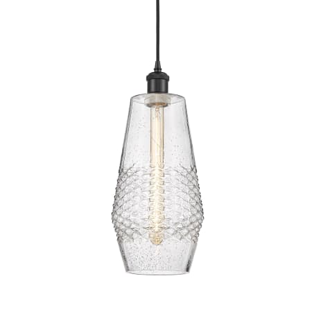 A large image of the Innovations Lighting 516-1P-17-7 Windham Pendant Matte Black / Seedy