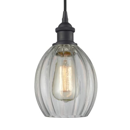 A large image of the Innovations Lighting 516-1P Eaton Matte Black / Clear