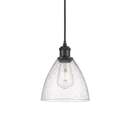 A large image of the Innovations Lighting 516-1P-11-8 Bristol Pendant Matte Black / Seedy