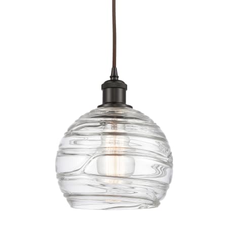 A large image of the Innovations Lighting 516-1P-10-8 Athens Pendant Clear Deco Swirl / Oil Rubbed Bronze