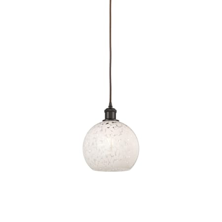 A large image of the Innovations Lighting 516-1P-10-8 White Mouchette Pendant Oil Rubbed Bronze