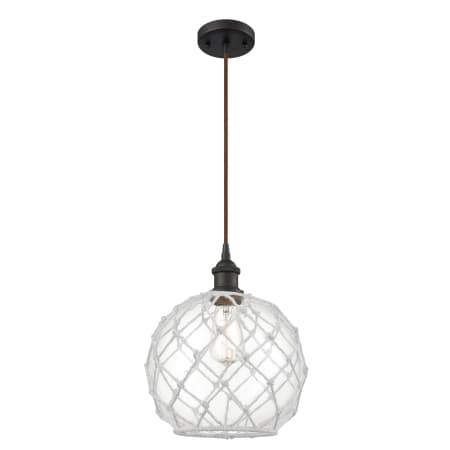 A large image of the Innovations Lighting 516-1P Large Farmhouse Rope Oil Rubbed Bronze / Clear Glass with White Rope