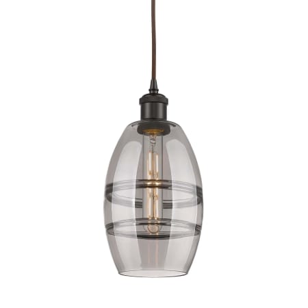 A large image of the Innovations Lighting 516-1P-9-6 Vaz Pendant Oil Rubbed Bronze / Light Smoke