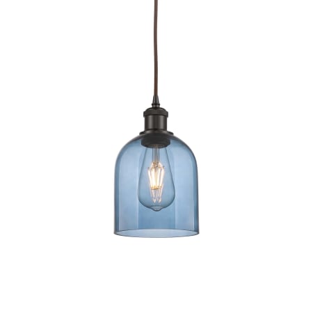 A large image of the Innovations Lighting 516-1P-10-6 Bella Pendant Oil Rubbed Bronze / Princess Blue