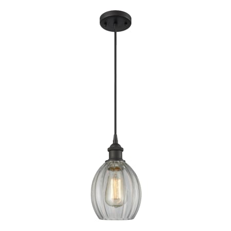 A large image of the Innovations Lighting 516-1P Eaton Oiled Rubbed Bronze / Clear Fluted