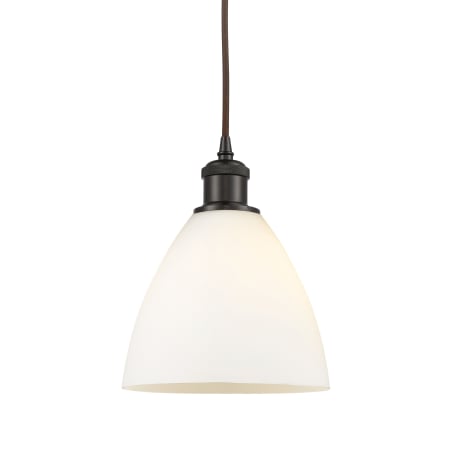 A large image of the Innovations Lighting 516-1P-11-8 Bristol Pendant Oil Rubbed Bronze / Matte White