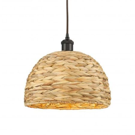 A large image of the Innovations Lighting 516-1P-12-12 Woven Ratan Pendant Oiled Brass