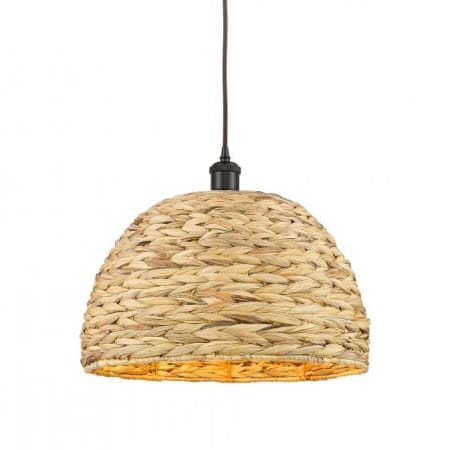 A large image of the Innovations Lighting 516-1P-14-16 Woven Ratan Pendant Oiled Brass