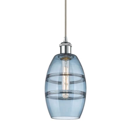 A large image of the Innovations Lighting 516-1P-9-6 Vaz Pendant Polished Chrome / Princess Blue