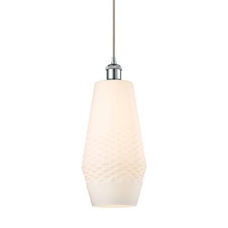 A large image of the Innovations Lighting 516-1P-17-7 Windham Pendant Polished Chrome / White