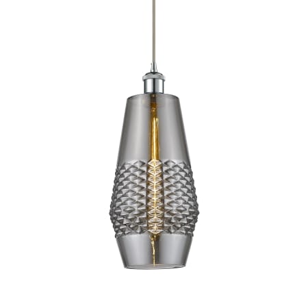 A large image of the Innovations Lighting 516-1P-17-7 Windham Pendant Polished Chrome / Smoked