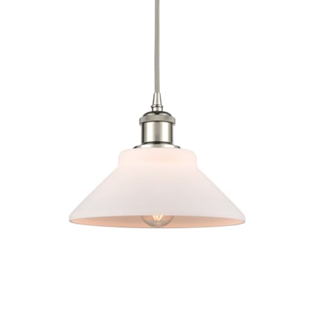 A large image of the Innovations Lighting 516-1P-7-8 Orwell Pendant Matte White / Polished Nickel