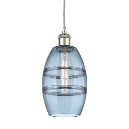 A large image of the Innovations Lighting 516-1P-9-6 Vaz Pendant Polished Nickel / Princess Blue