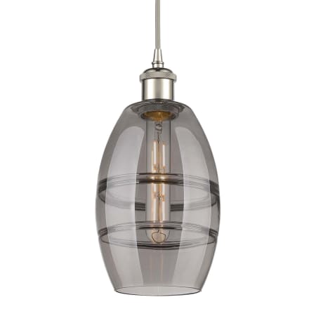 A large image of the Innovations Lighting 516-1P-9-6 Vaz Pendant Polished Nickel / Light Smoke