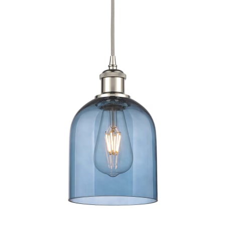 A large image of the Innovations Lighting 516-1P-10-6 Bella Pendant Polished Nickel / Princess Blue