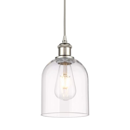 A large image of the Innovations Lighting 516-1P-10-6 Bella Pendant Polished Nickel / Clear