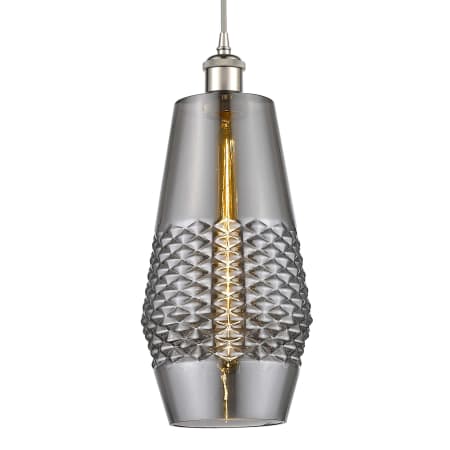 A large image of the Innovations Lighting 516-1P-17-7 Windham Pendant Polished Nickel / Smoked