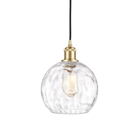 A large image of the Innovations Lighting 516-1P-10-8 Athens Pendant Satin Gold / Clear Water Glass