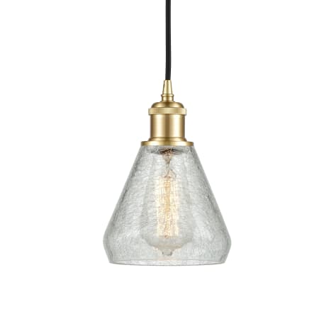 A large image of the Innovations Lighting 516-1P-10-6 Conesus Pendant Clear Crackle / Satin Gold
