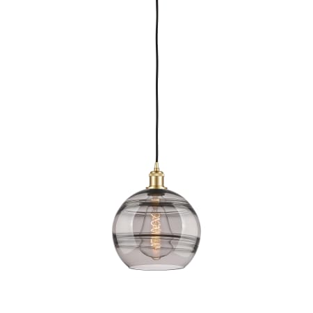 A large image of the Innovations Lighting 516-1P-12-10 Rochester Pendant Satin Gold / Smoked