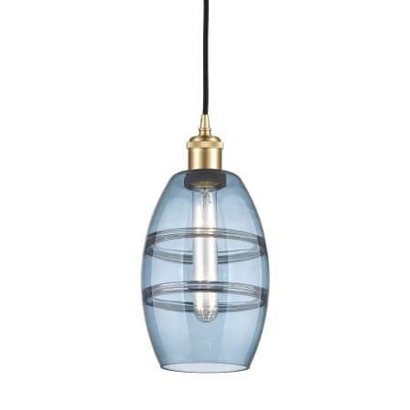 A large image of the Innovations Lighting 516-1P-9-6 Vaz Pendant Satin Gold / Princess Blue