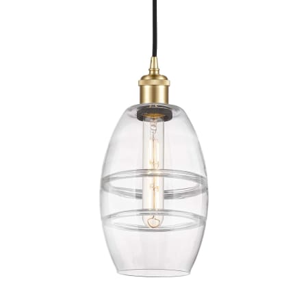 A large image of the Innovations Lighting 516-1P-9-6 Vaz Pendant Satin Gold / Clear