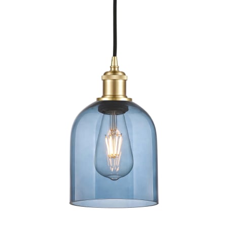 A large image of the Innovations Lighting 516-1P-10-6 Bella Pendant Satin Gold / Princess Blue