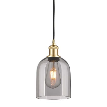 A large image of the Innovations Lighting 516-1P-10-6 Bella Pendant Satin Gold / Light Smoke