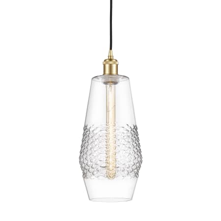 A large image of the Innovations Lighting 516-1P-17-7 Windham Pendant Satin Gold / Clear