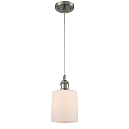 A large image of the Innovations Lighting 516-1P Cobbleskill Brushed Satin Nickel / Matte White