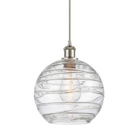 A large image of the Innovations Lighting 516-1P-13-10 Athens Pendant Clear Deco Swirl / Brushed Satin Nickel