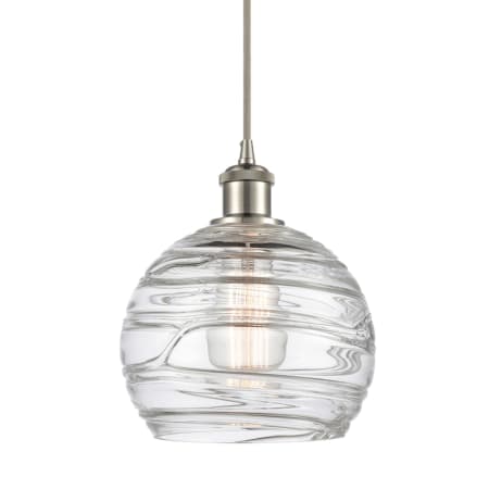 A large image of the Innovations Lighting 516-1P-10-8 Athens Pendant Clear Deco Swirl / Brushed Satin Nickel