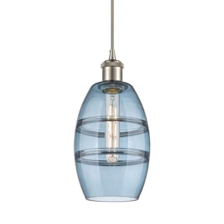 A large image of the Innovations Lighting 516-1P-9-6 Vaz Pendant Brushed Satin Nickel / Princess Blue