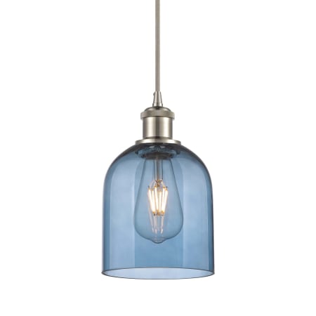 A large image of the Innovations Lighting 516-1P-10-6 Bella Pendant Brushed Satin Nickel / Princess Blue