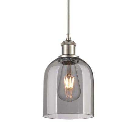 A large image of the Innovations Lighting 516-1P-10-6 Bella Pendant Brushed Satin Nickel / Light Smoke