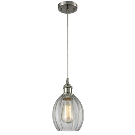 A large image of the Innovations Lighting 516-1P Eaton Brushed Satin Nickel / Clear Fluted