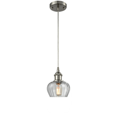 A large image of the Innovations Lighting 516-1P Fenton Brushed Satin Nickel / Clear Fluted