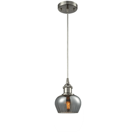 A large image of the Innovations Lighting 516-1P Fenton Brushed Satin Nickel / Smoked Fluted