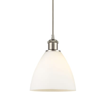 A large image of the Innovations Lighting 516-1P-11-8 Bristol Pendant Brushed Satin Nickel / Matte White