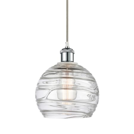 A large image of the Innovations Lighting 516-1P-10-8 Athens Pendant Clear Deco Swirl / White and Polished Chrome