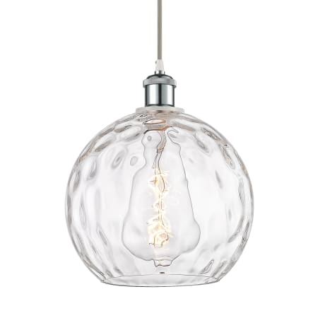 A large image of the Innovations Lighting 516-1P-13-10 Athens Pendant White and Polished Chrome / Clear Water Glass