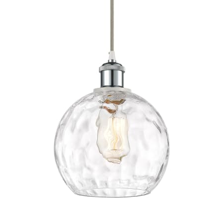 A large image of the Innovations Lighting 516-1P-10-8 Athens Pendant White and Polished Chrome / Clear Water Glass