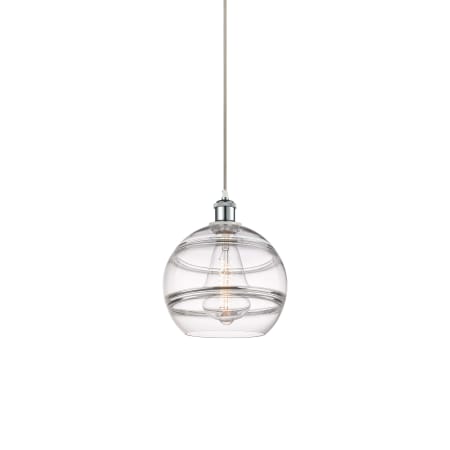 A large image of the Innovations Lighting 516-1P-12-10 Rochester Pendant White Polished Chrome / Clear