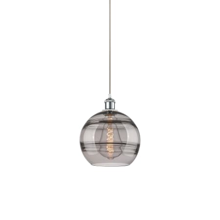 A large image of the Innovations Lighting 516-1P-12-10 Rochester Pendant White Polished Chrome / Smoked