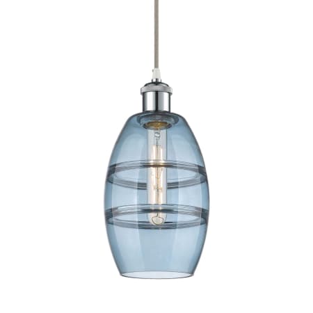 A large image of the Innovations Lighting 516-1P-9-6 Vaz Pendant White Polished Chrome / Princess Blue