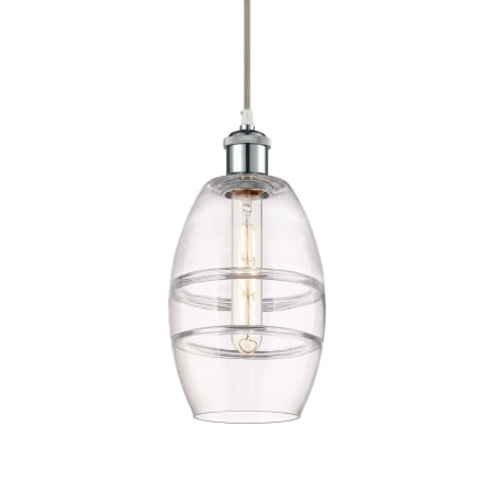 A large image of the Innovations Lighting 516-1P-9-6 Vaz Pendant White Polished Chrome / Clear