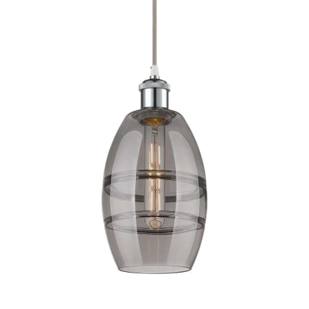 A large image of the Innovations Lighting 516-1P-9-6 Vaz Pendant White Polished Chrome / Light Smoke